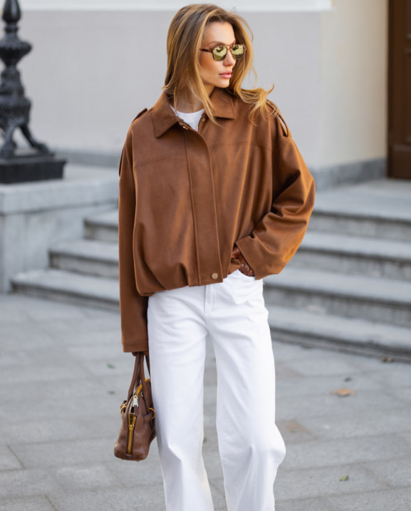 128 Бомбер з замши з складками